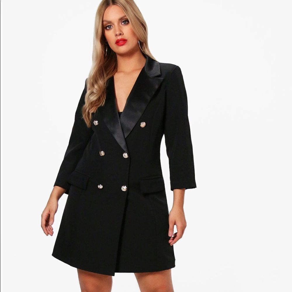 NWT Boohoo Plus Button Tuxedo Dress - Size: UK 20